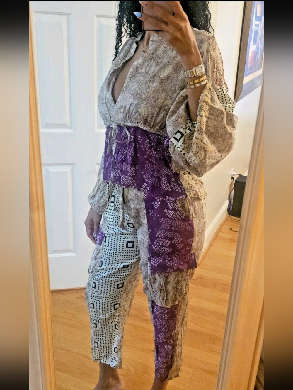 Zara 2-Piece Patchwork Pantset Bloggers Fav Med NWOT-free people-anthropologie - Picture 10 of 10